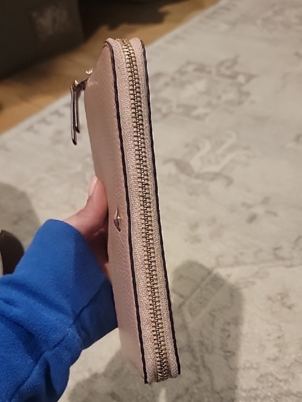 kate spade Pebbled Leather Zip Wallet in Blush Pink with Pink And Gold Spade - Picture 8 of 17